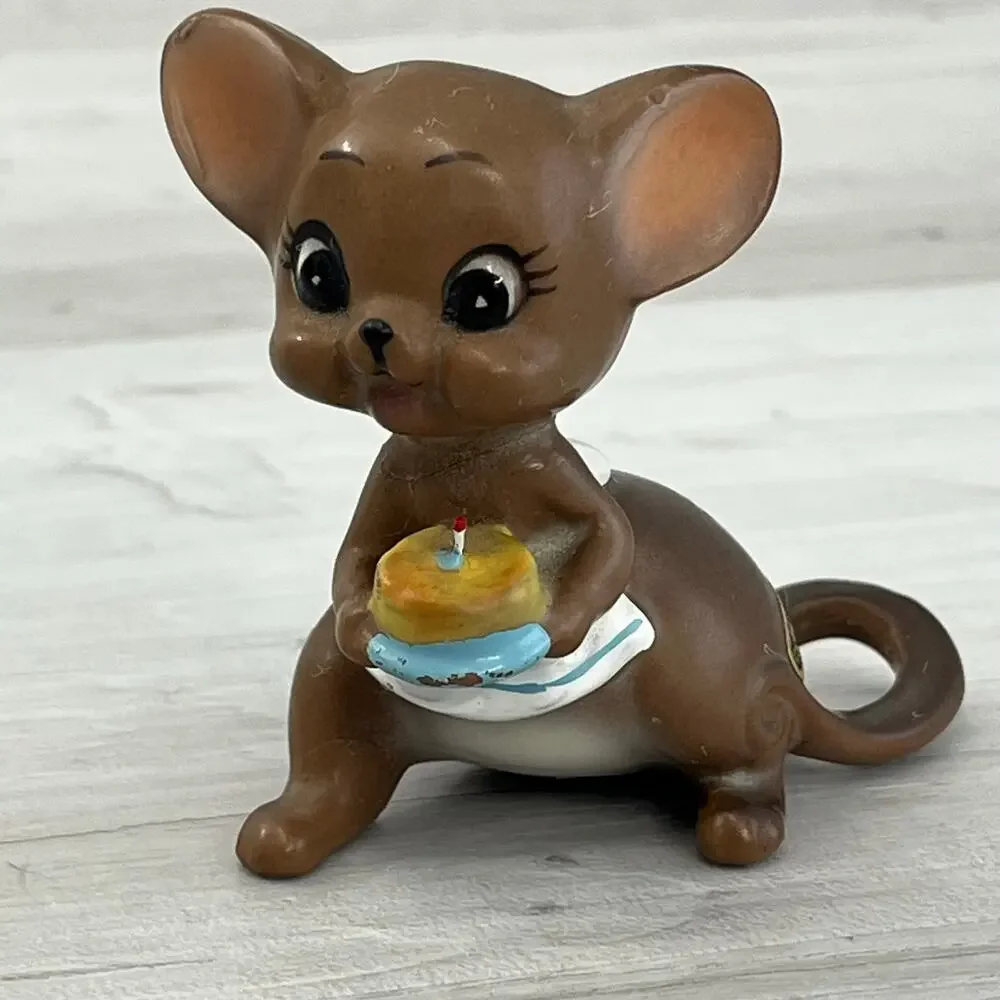 Vintage Josef Originals Birthday Cake Mouse Mini Figurine Japan Collectible